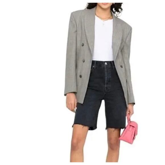 AGOLDE 90s Short Pinch Waist 27 Black High Rise Button Fly Raw Hem Jorts Shorts - Picture 1 of 10